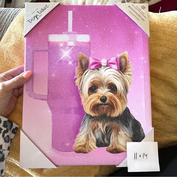 DESIGN DISTRICT STUDIO Wall Art Print Yorkie Dog Stanley Cup Pink 11"x14" Canvas - Picture 8 of 10